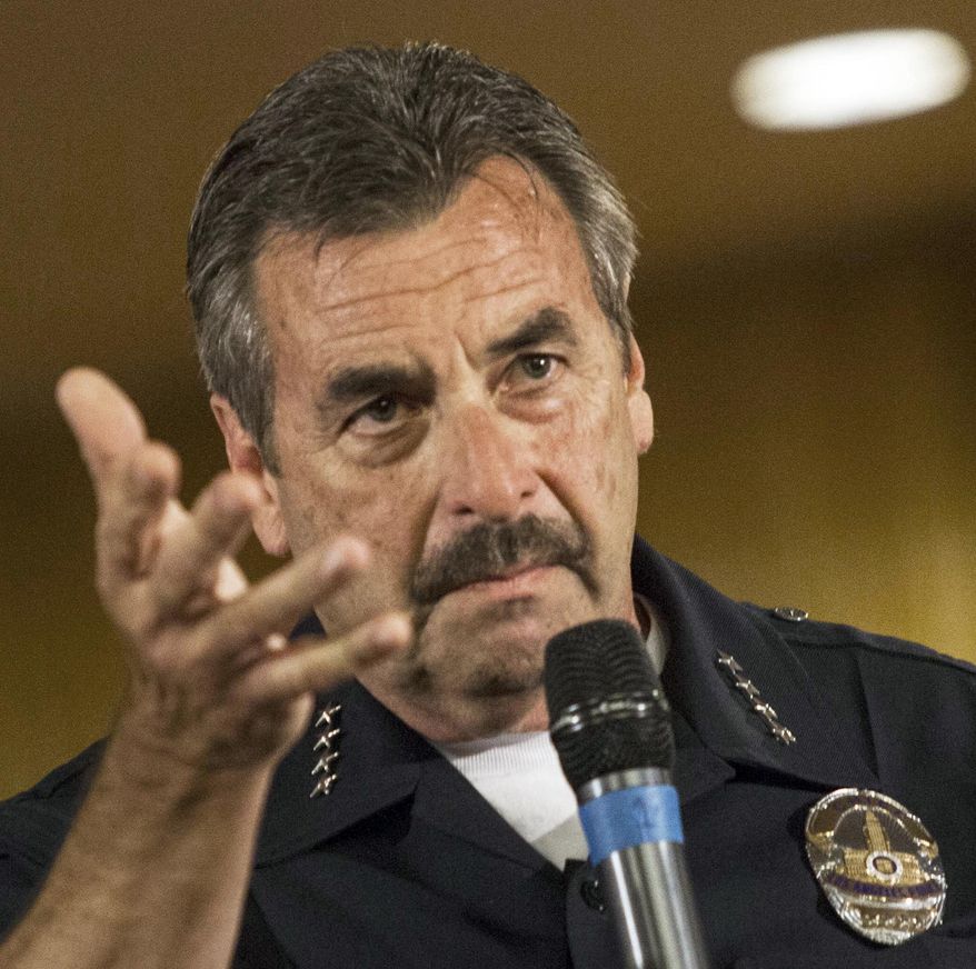 FILE - In this Aug. 19, 2014 file photo, Los Angeles Police Chief Charlie Beck takes a question at the Paradise Baptist Church in Los Angeles during a community forum to discuss the Aug. 11 police shooting of 25-year-old Ezell Ford. A federal judge ruled Monday, July 6, 2015 that Beck must answer questions about the fatal officer-involved shooting of Ford, citing contradictions between the lawman's statements and a commission's finding that the shooting wasn't justified. (AP Photo/Ringo H.W. Chiu, File)
