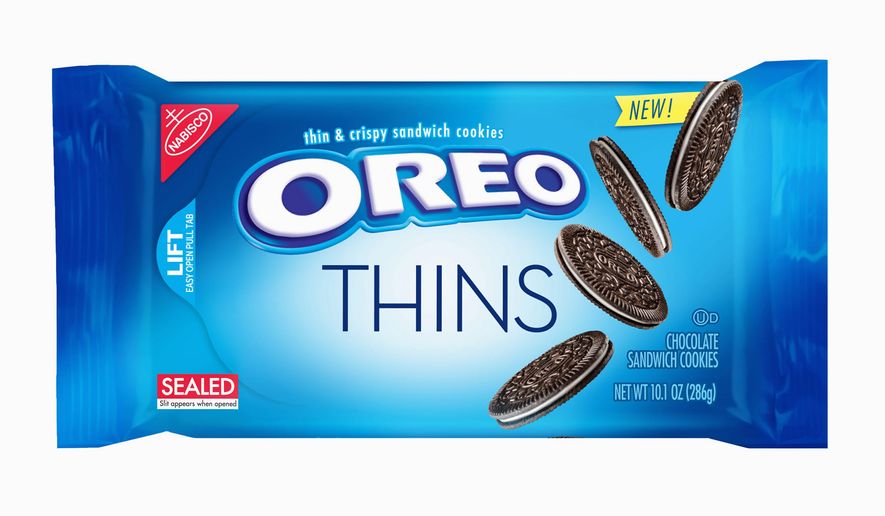 &quot;Oreo Thins&quot; will have a similar cookie-to-filling ratio as regular Oreos, but are slimmer. (Associated Press)