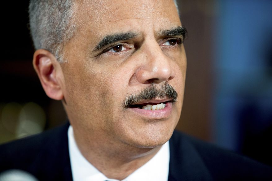 FILE - In this March 12, 2015 file photo, Attorney General Eric Holder announces six pilot cities for the National Initiative for Building Community Trust and Justice, at the Department of Justice in Washington. Holder is returning to private law practice, rejoining the same firm where he worked before becoming attorney general. The firm of Covington & Burling announced Monday that Holder, who left the Justice Department in April after more than six years as attorney general, would be rejoining the firm as a partner. (AP Photo/Andrew Harnik)