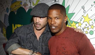 Colin Farrell and Jamie Foxx pose backstage during MTV&#39;s &#39;Total Request Live&#39; at the MTV Times Square Studios Monday, July 24, 2006 in New York. Mr. Farrell and Mr. Foxx star in the new movie &#39;Miami Vice,&#39; which premieres Friday and is about undercover cops fighting drug trafficking. (AP Photo/Jason DeCrow)