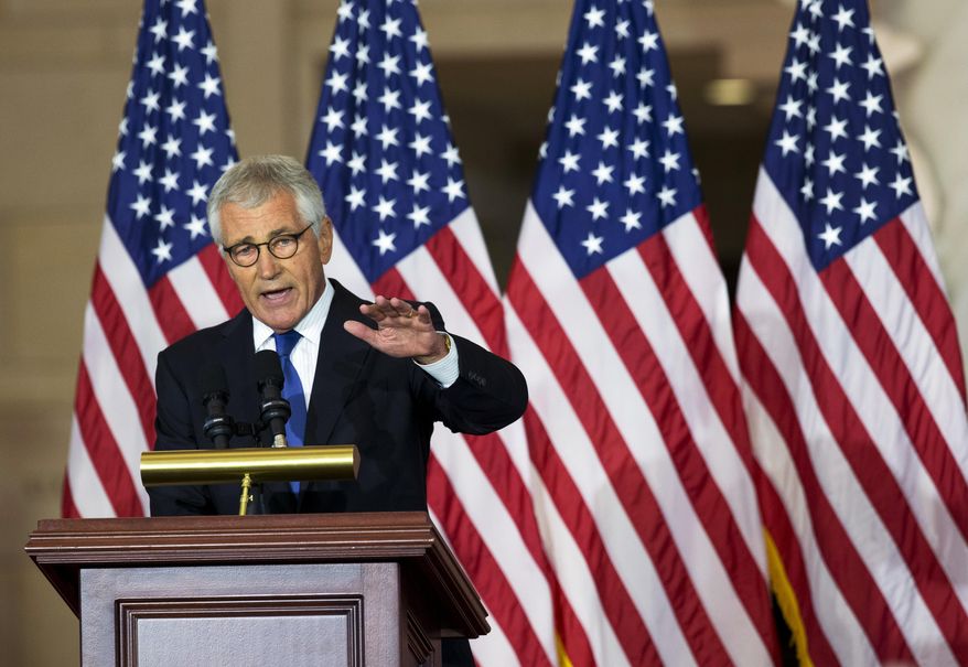 Former Secretary of Defense Chuck Hagel, speaks about his experiences as a soldier fighting in Vietnam, during a ceremony to commemorate the 50th anniversary of the Vietnam War on Capitol Hill in Washington, Wednesday, July 8, 2015. (AP Photo/Manuel Balce Ceneta) ** FILE **