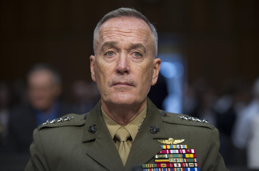 Marine Corps Commandant Gen. Joseph Dunford, Jr., testifies during his Senate Armed Services Committee confirmation hearing to become the Chairman of the Joint Chiefs of Staff, on Capitol Hill in Washington, Thursday, July 9, 2015. Dunford says the U.S. and its coalition partners are making moderate progress in the fight against the Islamic State extremist group but that the strategy should be re-evaluated if efforts to improve governance and build reliable local ground forces stall. (AP Photo/Cliff Owen)