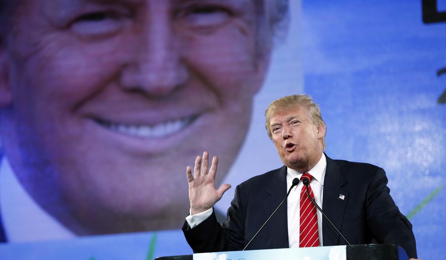 Republican presidential candidate Donald Trump speaks at FreedomFest, Saturday, July 11, 2015, in Las Vegas. Trump said his comments about immigration have become a movement and has pointed to violence perpetrated by immigrants in the U.S. illegally to defend his stance. (AP Photo/John Locher)