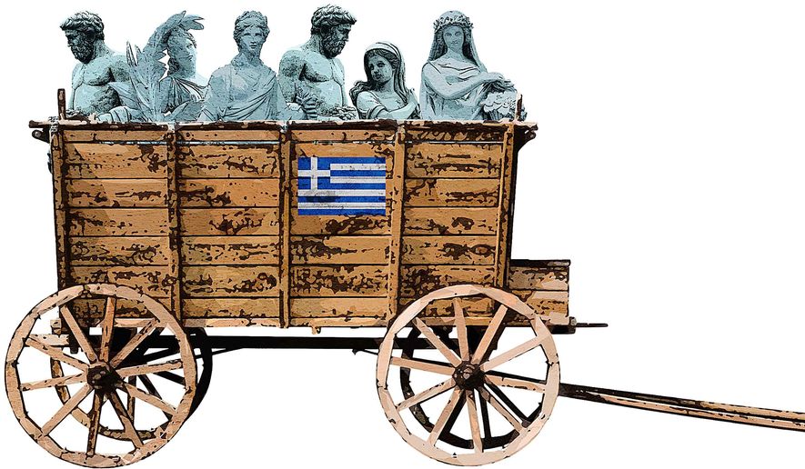 Illustration on the state of the Greek economy by Greg Groesch/ The Washington Times