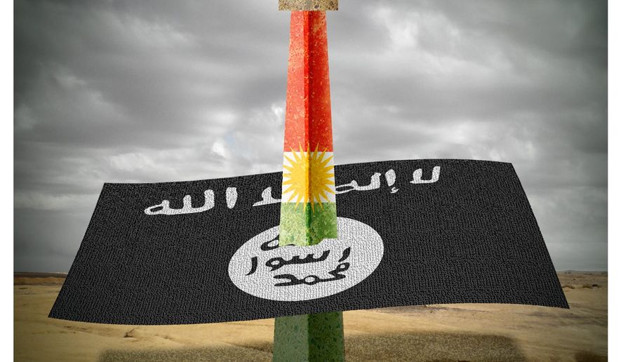 Illustration on the Kurds as an effective foe to ISIS by Alexander Hunter/The Washington Times