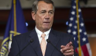 FILE - In this July 9, 2015 file photo, House Speaker John Boehner of Ohio gestures during a news conference on Capitol Hill in Washington. The Department of Veterans Affairs faces a serious numbers problem _ multiple in fact. It can&#39;t count how many veterans died while waiting to sign up for health care. It says some VA hospitals may have to close if the agency can&#39;t get $2.5 billion. And a year after scandal rocked the department, congressional Republicans want to know why the number of employees fired is so low. (AP Photo/Cliff Owen, File)