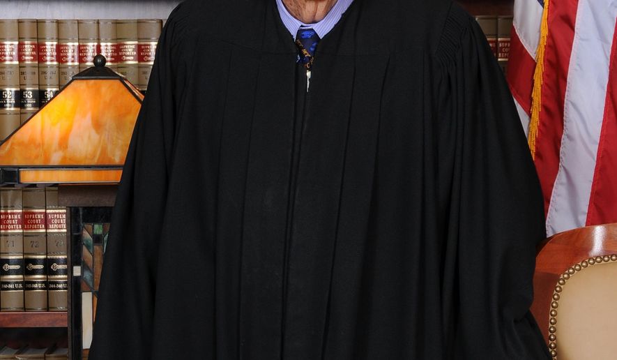 This photo provided by the United States District Court, District of Kansas shows U.S. District Judge Richard Rogers. Rogers, 93, plans to go on full retirement in August. He is one of two federal judges in Kansas leaving the federal courts in Kansas in the coming months. (United States District Court, District of Kansas, via AP)