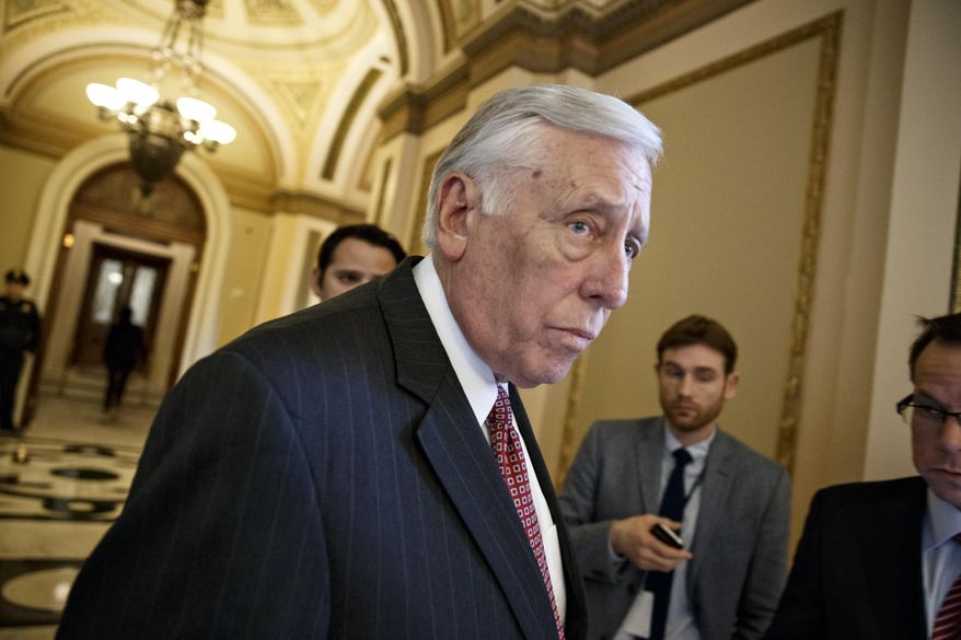 House Minority Whip Steny Hoyer, Maryland Democrat, leaves the House Chamber at the Capitol in Washington on Feb. 27, 2015. (Associated Press) **FILE** 