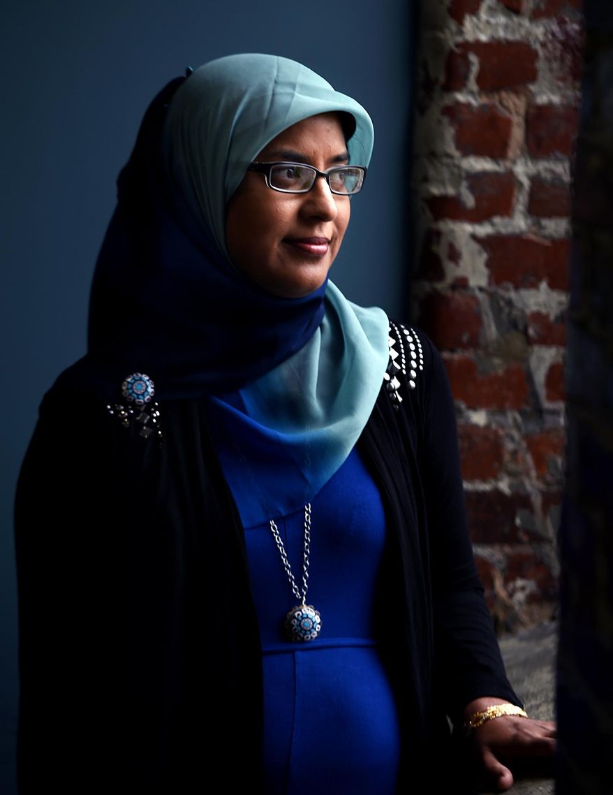 ADVANCED FOR RELEASE SUNDAY, JULY 19, 2015 Muslim activist Sabina Mohyuddin of Tullahoma, here July 1, 2015, has faced down dozens of angry anti-Muslim protestors in Middle Tennessee. (Shelley Mays / The Tennessean via AP)
