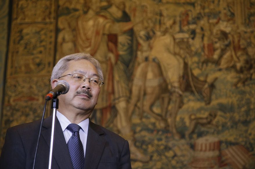 San Francisco Mayor Edwin Lee stands after meeting Rome Mayor Ignazio Marino in Rome Monday, July 20, 2015. (AP Photo/Gregorio Borgia) ** FILE **