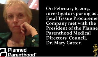A video released July 21, 2015, by the pro-life Center for Medical Progress as part of a three-year investigation, shows Planned Parenthood&#39;s Dr. Mary Gatter haggling over the price of aborted fetal tissue and contemplating the use of an alternative abortion method to obtain an intact fetus. (Screen grab from undercover video released by the Center for Medical Progress)