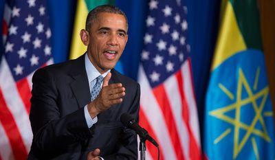 President Obama, the first sitting U.S. president to visit Ethiopia, said during a news conference with Prime Minister Hailemariam Desalegn Monday that Republican presidential candidates are attempting to distort the facts of his Iran nuclear deal. (Associated Press)