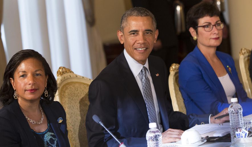 U.S. President Barack Obama, center, participates in a bilateral meeting with Ethiopian Prime Minister Hailemariam Desalegn at the National Palace, on Monday, July 27, 2015, in Addis Ababa. Obama is the first sitting U.S. president to visit Ethiopia. (AP Photo/Evan Vucci)