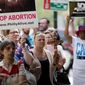 Anti-abortion activists demonstrate near a Planned Parenthood clinic Tuesday, July 28, 2015, in Philadelphia. The protesters are calling for an end to government funding for the nonprofit reproductive services organization. (AP Photo/Matt Rourke) ** FILE **