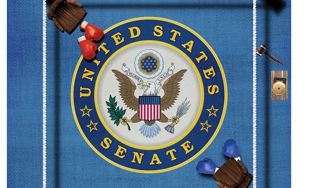 Illustration on courtesy, respect and rules in the U.S. Senate by Linas Garsys/The Washington Times