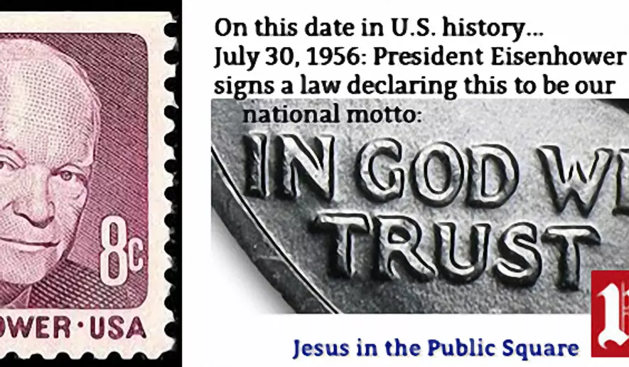 Eisenhower stamp and coin (public domain). Meme created by Scott Lamb (freely share, but please credit back to &quot;Jesus in the Public Square&quot; here at the Times).