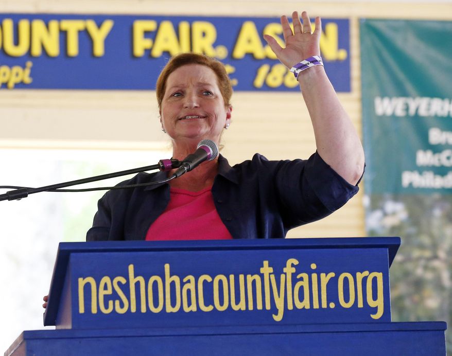 In this July 30, 2015 photograph, Vicki Slater, an attorney who has led the state trial lawyers&#39; association, is one of three Democrats running in the primary for the party&#39;s nomination for governor, and is photographed speaking at the Neshoba County Fair in Philadelphia, Miss., Thursday, July 30, 2015. (AP Photo/Rogelio V. Solis)
