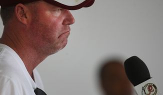 Washington Redskins general manager Scot McCloughan addresses members of the media during the team&#39;s NFL football training camp in Richmond, Va., Sunday, Aug. 2, 2015. (AP Photo/Jason Hirschfeld)
