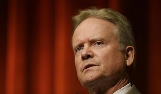 Democratic presidential candidate and former Virginia Sen. Jim Webb speaks during the Iowa Federation of Labor AFL-CIO Presidential Forum in Altoona, Iowa, on Aug. 6, 2015. (Associated Press) **FILE**