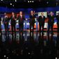 Republican presidential candidates from left, Chris Christie, Marco Rubio, Ben Carson, Scott Walker, Donald Trump, Jeb Bush, Mike Huckabee, Ted Cruz, Rand Paul, and John Kasich take the stage for the first Republican presidential debate at the Quicken Loans Arena Thursday, Aug. 6, 2015, in Cleveland. (Associated Press)
