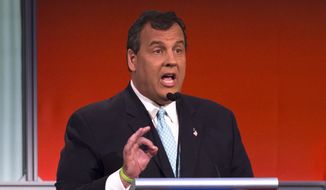 Republican presidential candidate New Jersey Gov. Chris Christie during the first Republican presidential debate at the Quicken Loans Arena Thursday, Aug. 6, 2015, in Cleveland. (AP Photo/John Minchillo) ** FILE **