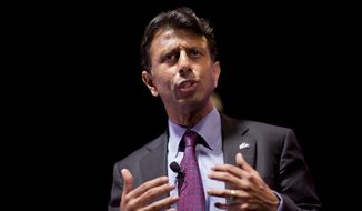 Republican presidential candidate and Louisiana Gov. Bobby Jindal speaks at the RedState Gathering in Atlanta on Aug. 7, 2015. (Associated Press) **FILE**