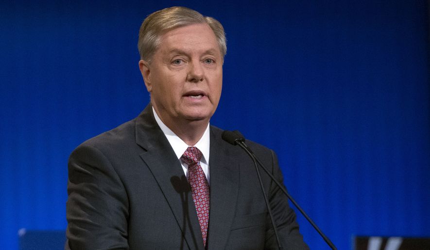Republican presidential candidate Lindsey Graham speaks during a pre-debate forum at the Quicken Loans Arena, Thursday, Aug. 6, 2015, in Cleveland. Seven of the candidates have not qualified for the prime-time debate. (AP Photo/John Minchillo) ** FILE **