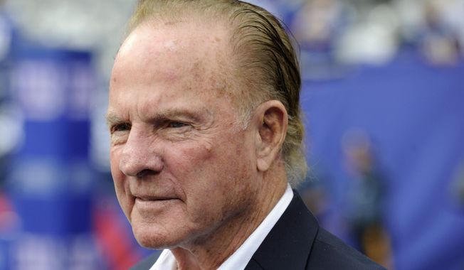 Former New York Giants player Frank Gifford looks on before an NFL football game between the New York Giants and the Denver Broncos in East Rutherford, N.J., in this Sept. 15, 2013, file photo. Gifford&#x27;s family on Sunday, Aug. 9, 2015, said Gifford died suddenly at age 84. (AP Photo/Bill Kostroun, File)
