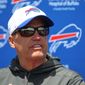 FILE - In this June 16, 2015, file photo, Buffalo Bills head coach Rex Ryan speaks to the media during NFL football minicamp in Orchard Park, N.Y. In a little over six months, Rex Ryan has given a brash, bold voice and swagger to a Buffalo Bills franchise that&#39;s spent much of the past 15 years in desperate need of relevance. (AP Photo/Bill Wippert, File)