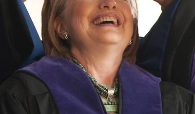 National Edition News cover for August 11, 2015 - Clinton cracks down after college cash-in: Secretary of State Hillary Rodham Clinton receives an honorary Doctor of Laws degree at the Yale University commencement in New Haven, Conn. Monday, May 25, 2009. Clinton is a Yale Law School graduate and met Bill Clinton there in 1970. (AP Photo/Douglas Healey)

