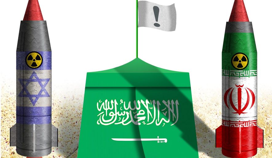 Illustration on Saudi Arabia and a nuclear Iran by Alexander Hunter/The Washington Times