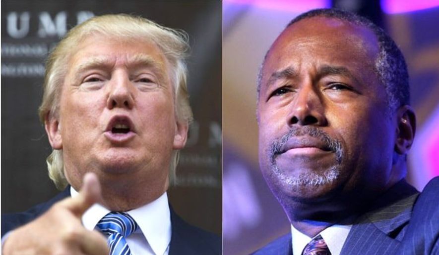The possibility of a Donald Trump/Ben Carson presidential ticket for 2016 has surfaced in the news media. (Associated Press) ** FILE **
