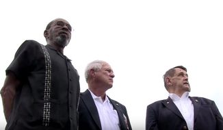 Former U.S. Marines Jim Tracy, F.W. &quot;Mike&quot; East, and Larry C. Morris lowered the U.S. flag at the Embassy in Havana, Cuba 54 years ago. They returned to Havana Aug. 14 to see the flag raised again. (image: screen grab from U.S. Department of State Youtube video) 
