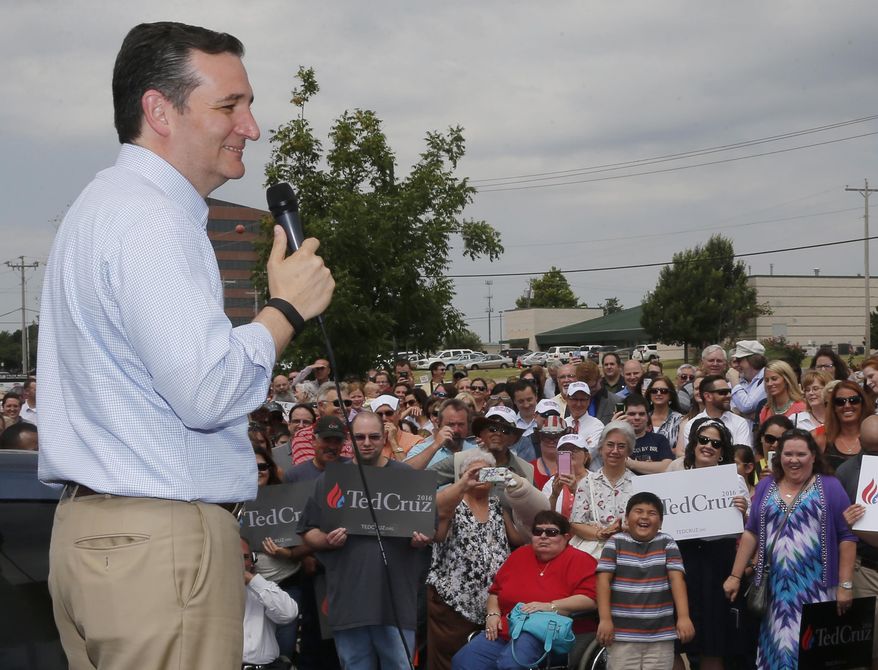 In this Thursday, Aug. 13, 2015 photo, Republican presidential candidate, Sen. Ted Cruz, R-Texas, speaks in Oklahoma City. Oklahoma's reputation as one of the reddest in the nation and some deep-pocketed donors in the energy industry make it an appealing spot for candidates, but showing up early in the process, like Cruz did, isn't a sure-fire way to land a donation. (AP Photo/Sue Ogrocki)