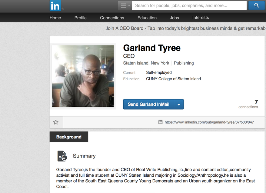 Screenshot of Garland Tyree&#x27;s Linkedin page
