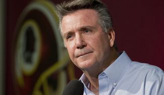 FILE - In this Dec.  31, 2014 file photo, Washington Redskins President and General Manager Bruce Allen speaks to reporters during an NFL football news conference at the Redskins Park in Ashburn, Va. Allen says the Washington Redskins will not reconsider whether to change the team&#x27;s nickname if it becomes a political barrier to building a new stadium.  (AP Photo/Manuel Balce Ceneta, File)