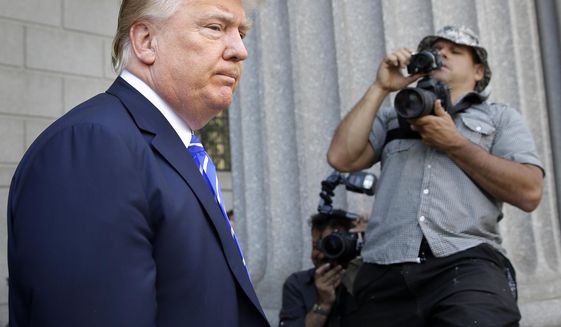 Business magnate and Republican presidential candidate Donald Trump arrives for jury duty in New York on Aug. 17, 2015. (Associated Press)