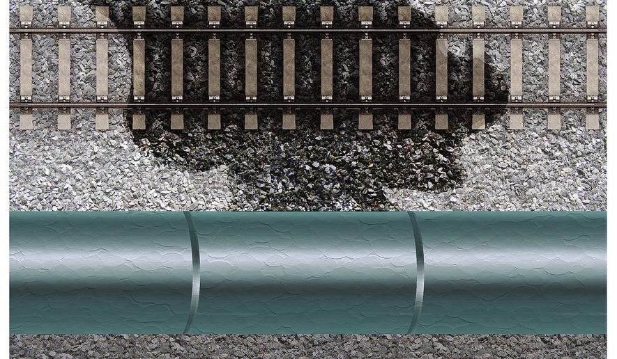 Illustration on the relative safety of oil transport by pipeline by Alexander Hunter/The Washington Times