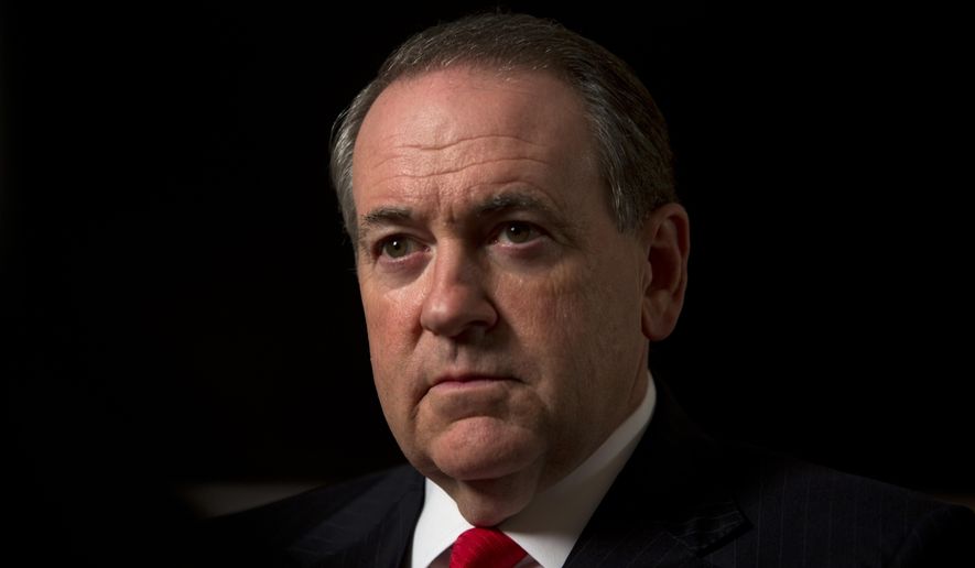Republican presidential hopeful Mike Huckabee looks on during an interview with The Associated Press in Jerusalem, Wednesday, Aug. 19, 2015. (AP Photo/Sebastian Scheiner) ** FILE **