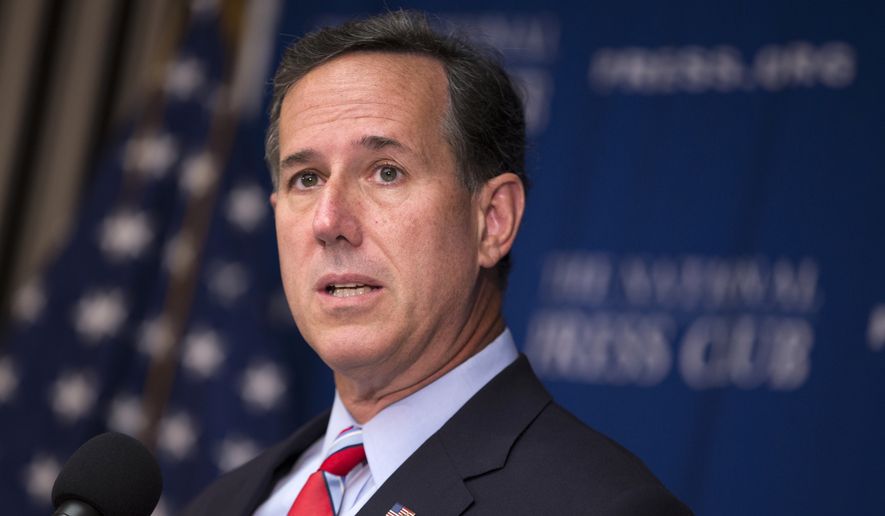 Republican presidential candidate, former Pennsylvania Sen. Rick Santorum gives a speech on immigration policy, Thursday, Aug. 20, 2015, at the National Press Club in Washington. (AP Photo/Evan Vucci) ** FILE **