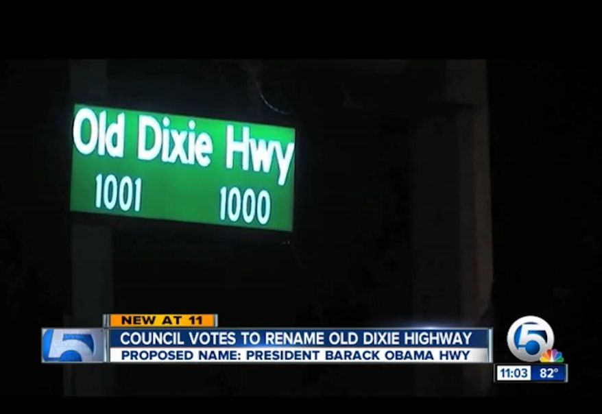 The Riviera Beach City Council in South Florida voted Wednesday to rename Old Dixie Highway after President Obama, following residents' concerns that "Old Dixie" represents America's racist past. (WPTV)