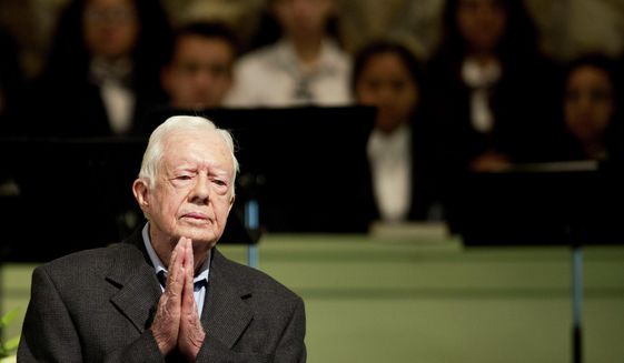Former President Jimmy Carter teaches Sunday School class at Maranatha Baptist Church in his hometown Sunday, Aug. 23, 2015, in Plains, Ga. The 90-year-old Carter gave one lesson to about 300 people filling the small Baptist church that he and his wife, Rosalynn, attend. It was Carter&#39;s first lesson since detailing the intravenous drug doses and radiation treatment planned to treat melanoma found in his brain after surgery to remove a tumor from his liver. (AP Photo/David Goldman)