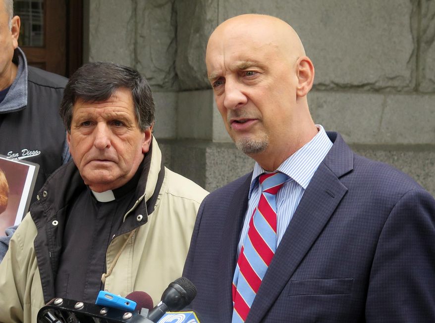 Peter Isely, Midwest director of Survivors Network of those Abused by Priests, speaks about the Milwaukee archdiocese's bankruptcy case during a news conference in Milwaukee on Tuesday, Aug. 25, 2015. The Roman Catholic Archdiocese of Milwaukee filed its bankruptcy reorganization plan, formalizing a recent settlement deal that will divvy up $21 million among more than 300 victims of clergy sex abuse. (AP Photo/Greg Moore)