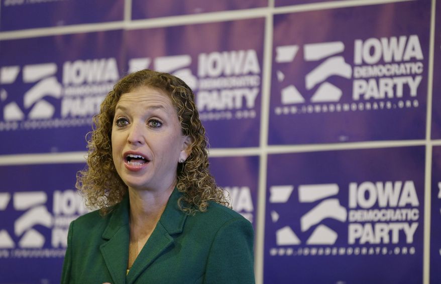 Democratic National Committee Chairwoman, Rep. Debbie Wasserman Schultz, D-Fla. speaks during a news conference in Des Moines, Iowa. (AP Photo/Charlie Neibergall, File)
