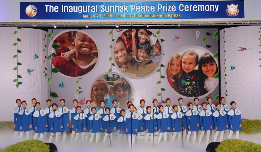 Young children perform during the ceremonies for the first-ever Sunhak Peace Price in Seoul, South Korea on Friday (Aug. 28). Source: Segye Times