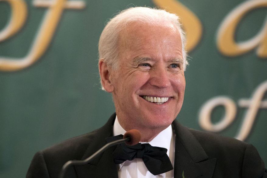 Vice President Joe Biden speaking during the 110th annual dinner of the Friendly Sons of Saint Patrick of Lackawanna County at Genetti Manor in Dickson City, Pa., in this March 17, 2015, file photo. (Christopher Dolan/The Times & Tribune via AP)