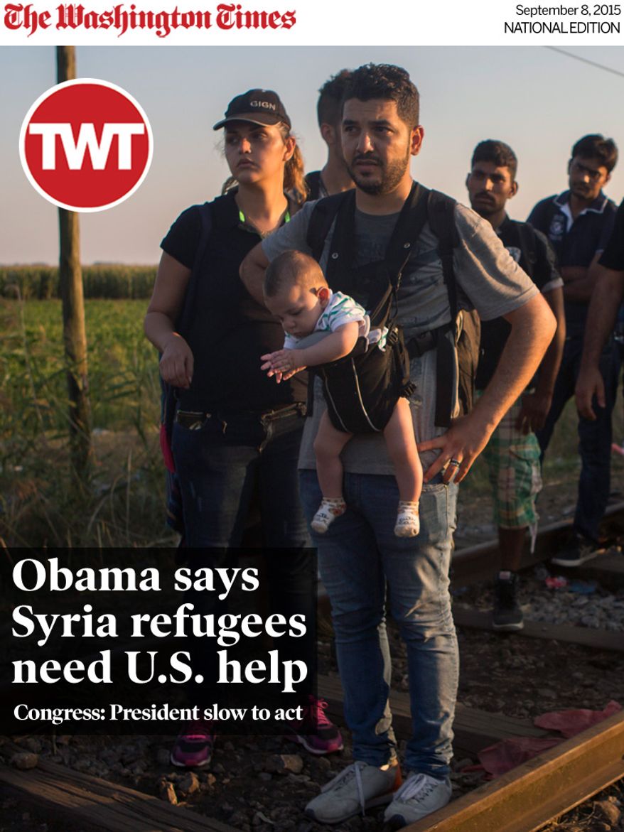 National Edition News cover for September 9, 2015 - Obama says Syria refugees need U.S. help: In this Tuesday, Sept. 1, 2015, photo, Syrian refugees walk across railways tracks next to the Serbian town of Horgos to cross the border and enter Hungary. Over 150,000 migrants have reached Hungary this year, most coming through the southern border with Serbia. Many apply for asylum but quickly try to leave for richer EU countries. (AP Photo/Santi Palacios)
