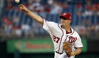 Washington Nationals starting pitcher Jordan Zimmermann throws during the first inning of a baseball game against the New York Mets at Nationals Park, Tuesday, Sept. 8, 2015, in Washington. (AP Photo/Alex Brandon) **FILE**