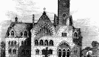 John C. Green School of Science at Princeton University in Princeton, New Jersey, United States, during the 1890s, vintage engraving. Old engraved illustration of John C. Green School of Science from front.
