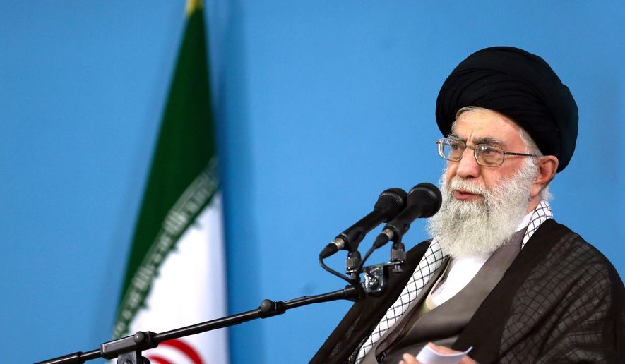 In this picture released by the official website of the office of the Iranian supreme leader, Supreme Leader Ayatollah Ali Khamenei delivers a speech during a meeting in Tehran, Wednesday, Sept. 9, 2015.  (Office of the Iranian Supreme Leader via AP)